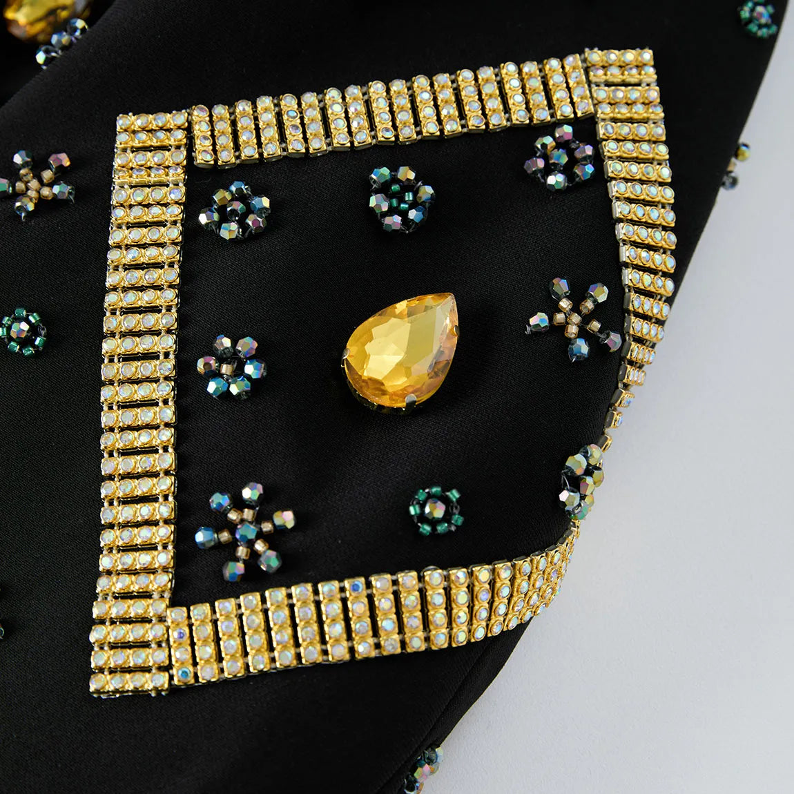 Citrine Aureole - Black & Amber Crystal Statement Blazer