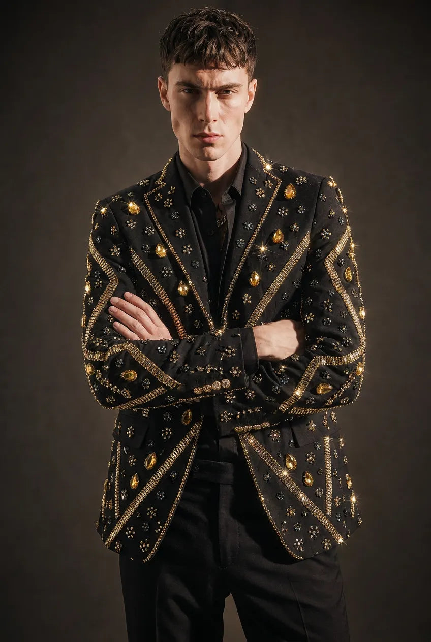 Citrine Aureole - Black & Amber Crystal Statement Blazer