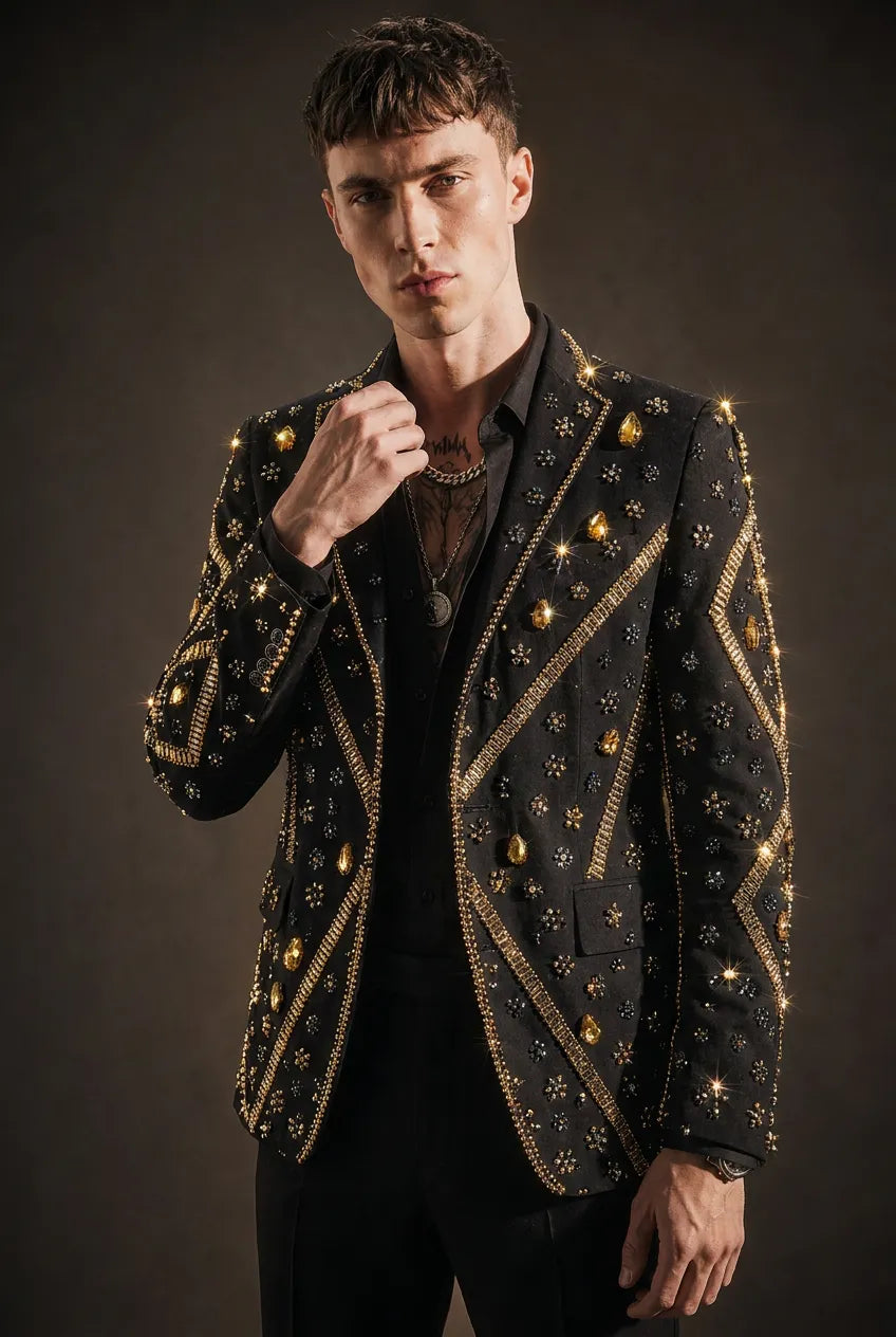 Citrine Aureole - Black & Amber Crystal Statement Blazer