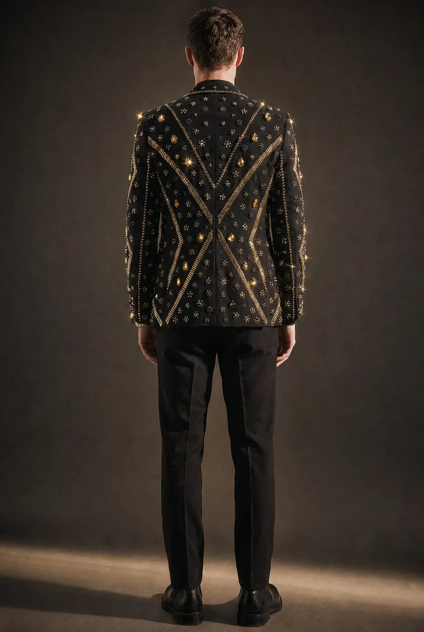 Citrine Aureole - Black & Amber Crystal Statement Blazer