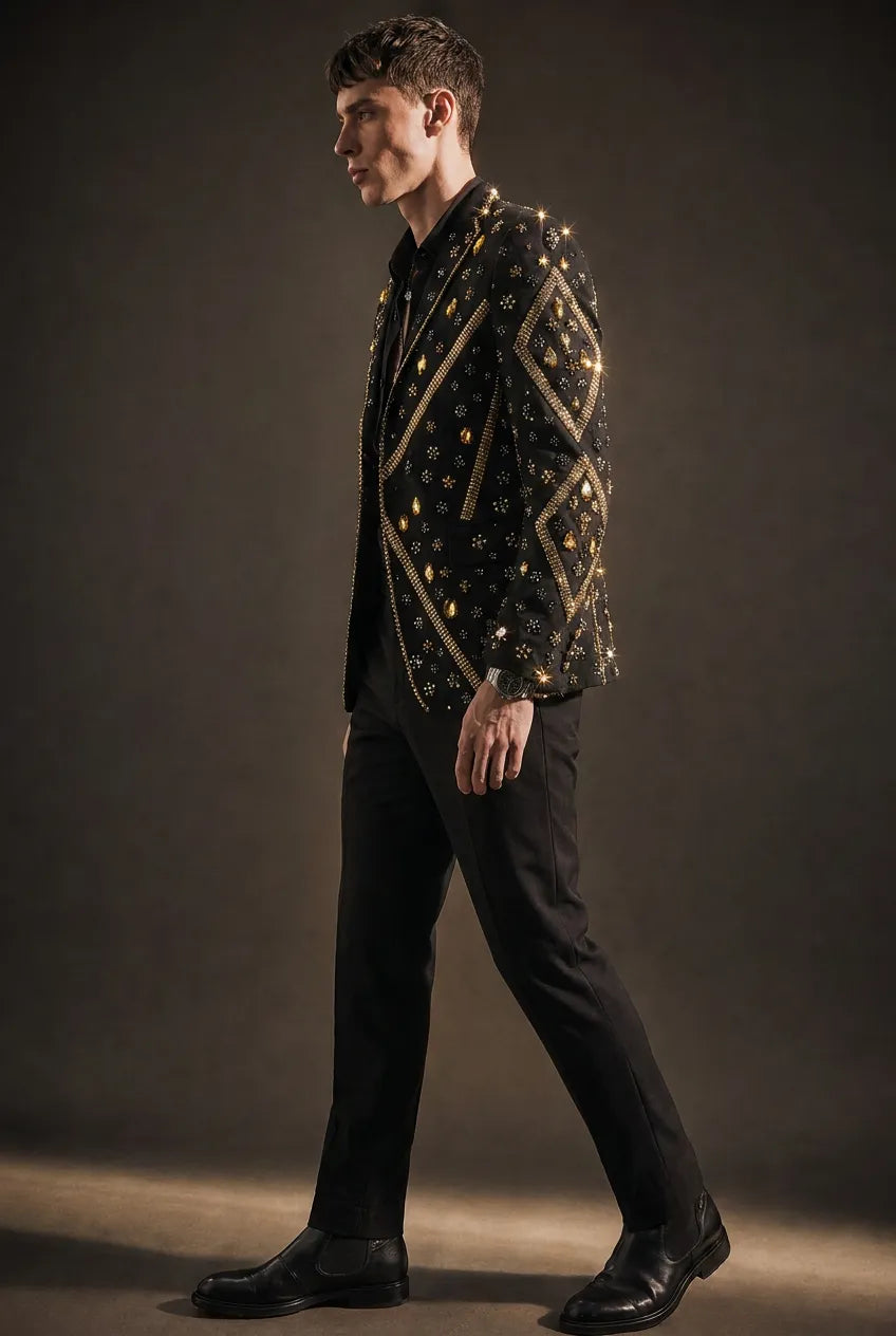 Citrine Aureole - Black & Amber Crystal Statement Blazer