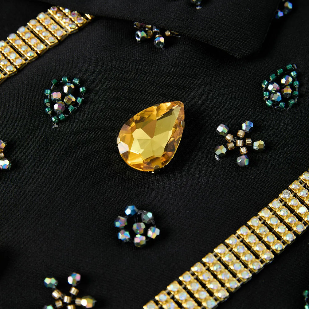 Citrine Aureole - Black & Amber Crystal Statement Blazer