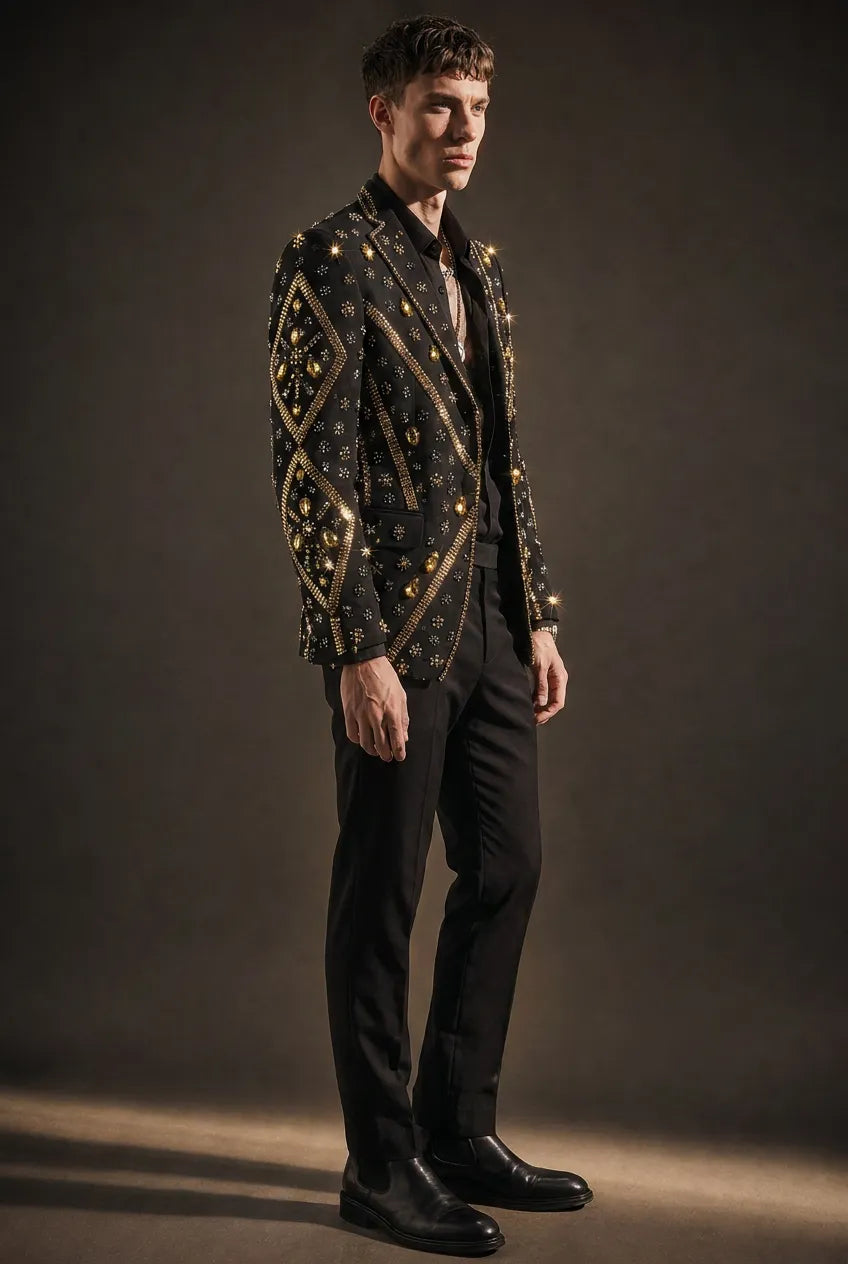 Citrine Aureole - Black & Amber Crystal Statement Blazer