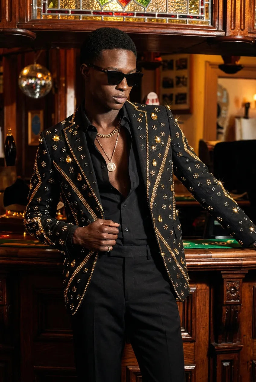 Citrine Aureole - Black & Amber Crystal Statement Blazer