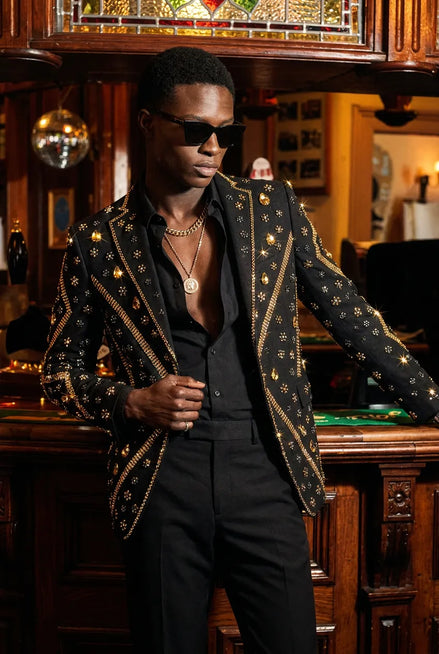 Citrine Aureole - Black & Amber Crystal Statement Blazer