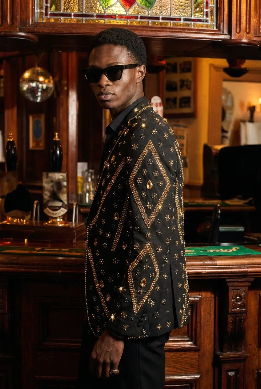 Citrine Aureole - Black & Amber Crystal Statement Blazer