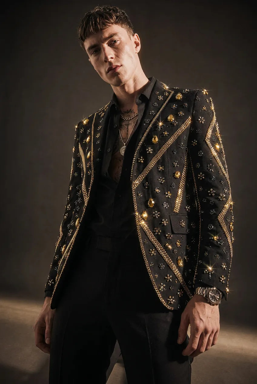 Citrine Aureole - Black & Amber Crystal Statement Blazer