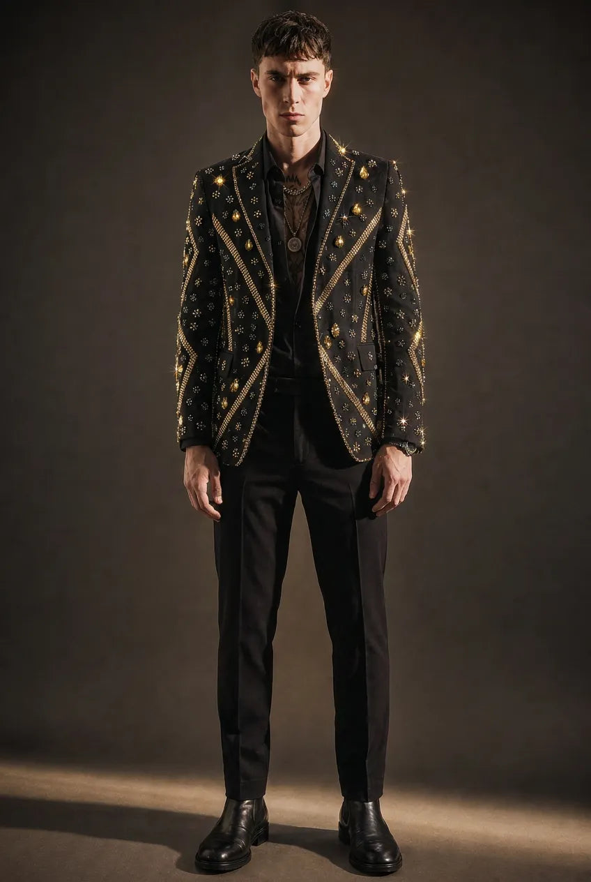 Citrine Aureole - Black & Amber Crystal Statement Blazer