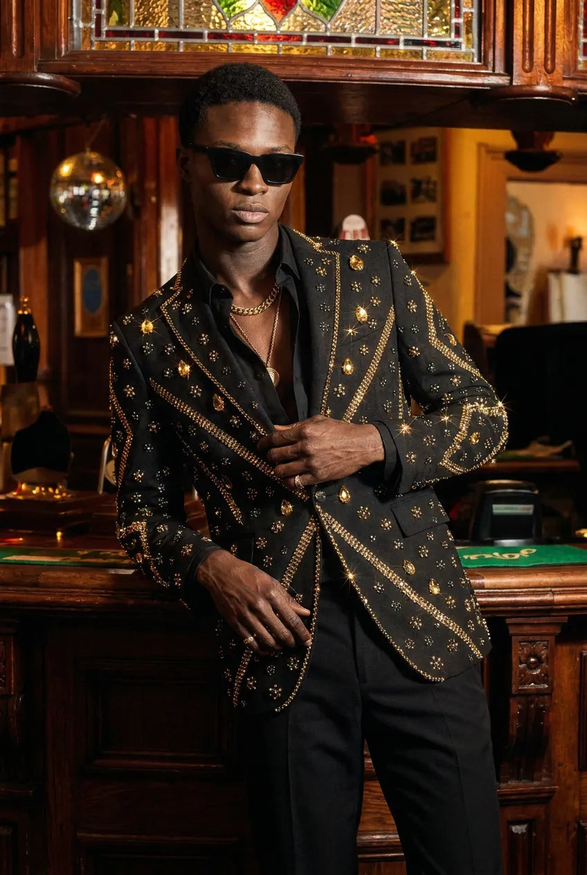 Citrine Aureole - Black & Amber Crystal Statement Blazer