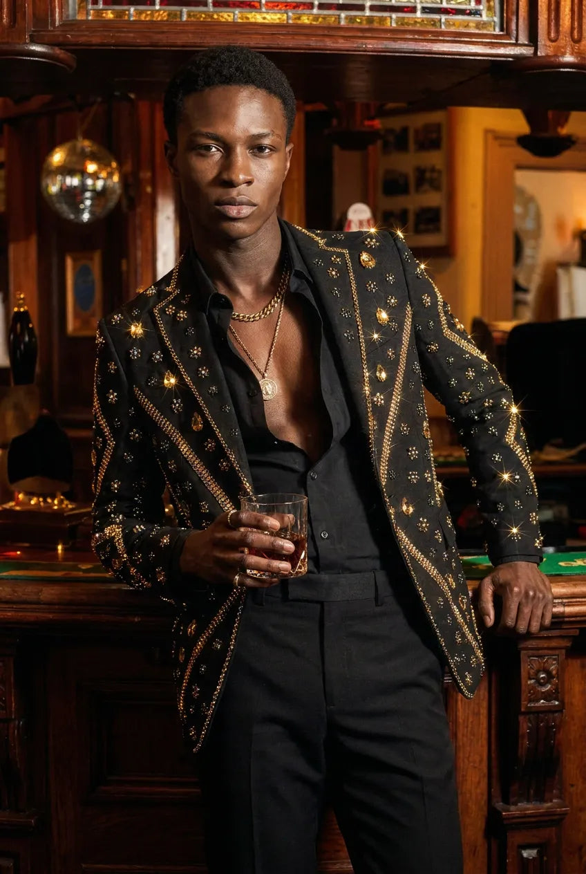 Citrine Aureole - Black & Amber Crystal Statement Blazer