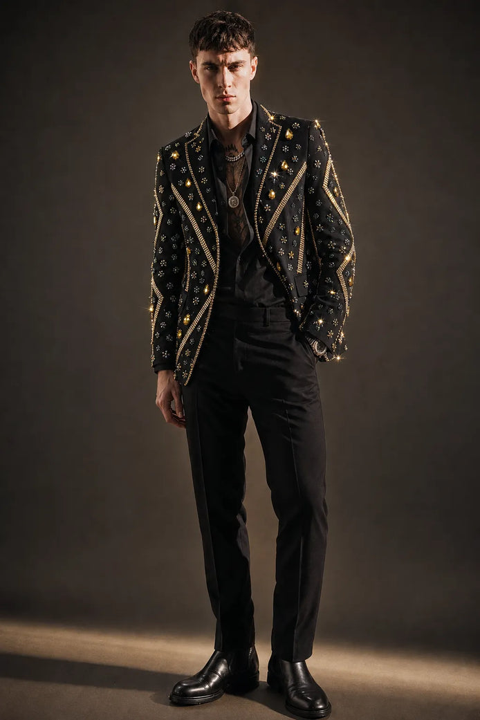 Citrine Aureole - Black & Amber Crystal Statement Blazer