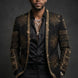 Aten Pharaoh black dinner jacket with gold sunburst crystal detailing - product view 04