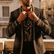 Aten Pharaoh black dinner jacket with gold sunburst crystal detailing - product view 19
