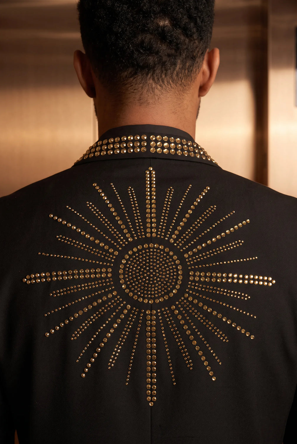 Aten Pharaoh black dinner jacket with gold sunburst crystal detailing - product view 18