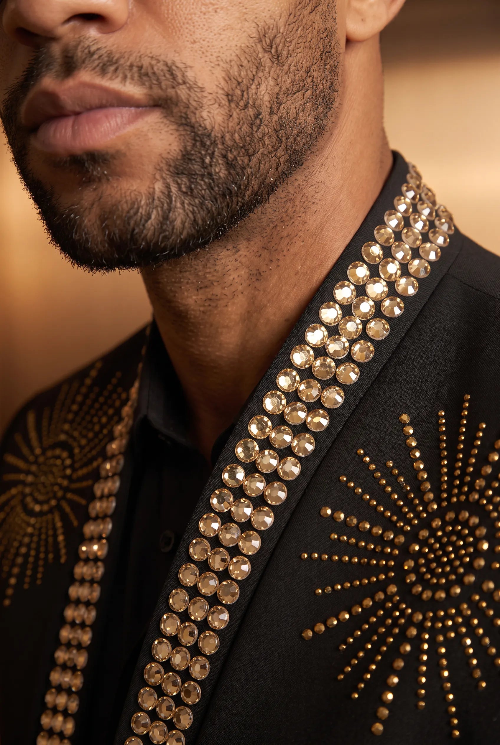 Aten Pharaoh black dinner jacket with gold sunburst crystal detailing - product view 16