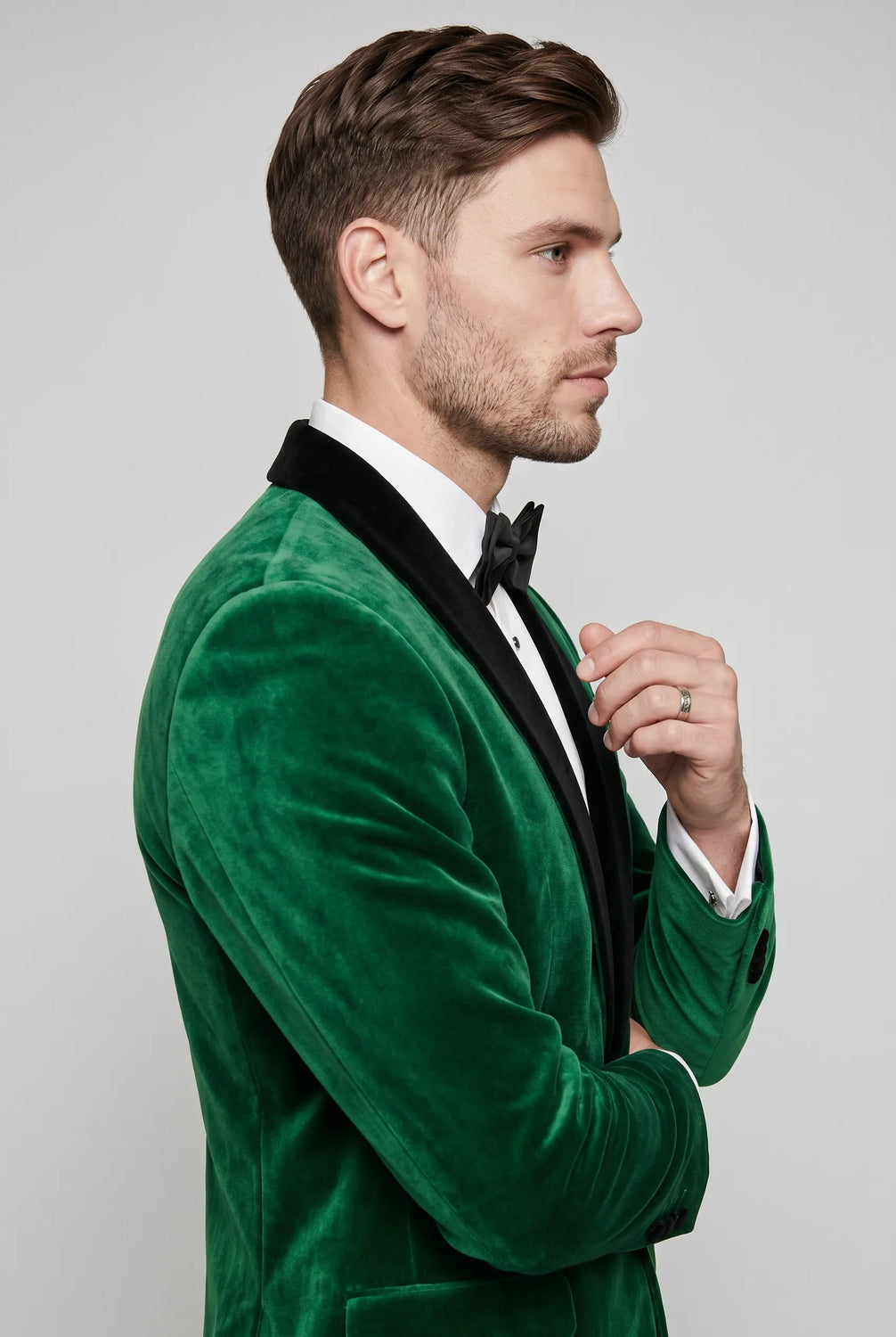 Viridian Royale - Emerald Green Velvet Shawl Collar Tuxedo Jacket - product view 13 | Nevo Suit