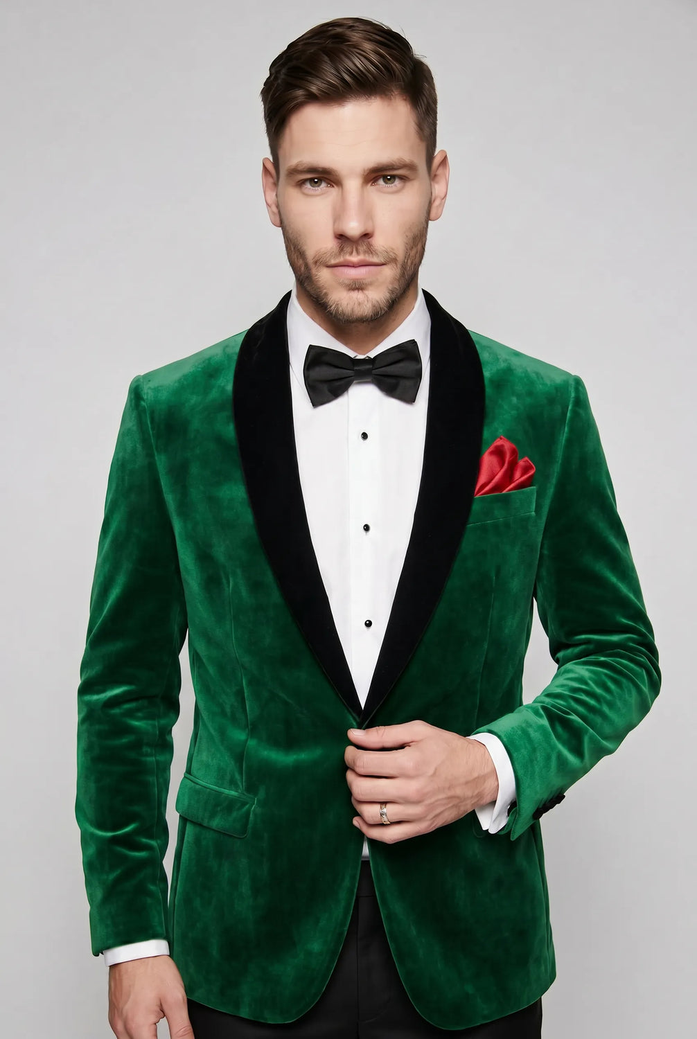 Viridian Royale - Emerald Green Velvet Shawl Collar Tuxedo Jacket - product view 9 | Nevo Suit