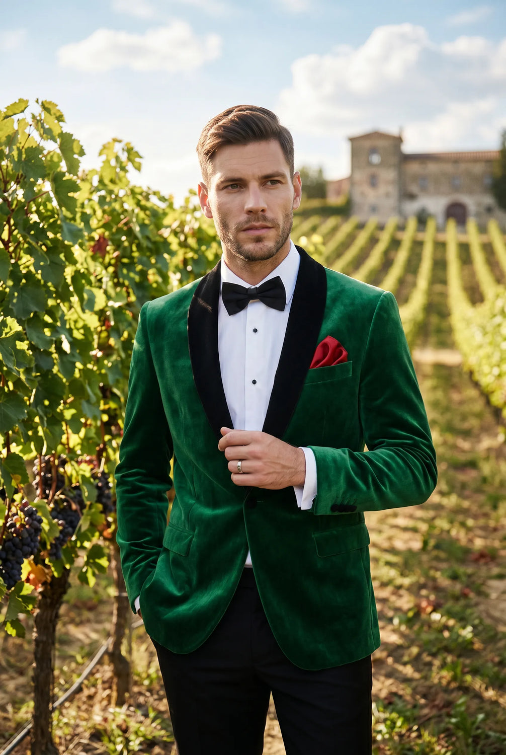Viridian Royale - Emerald Green Velvet Shawl Collar Tuxedo Jacket - product view 3 | Nevo Suit