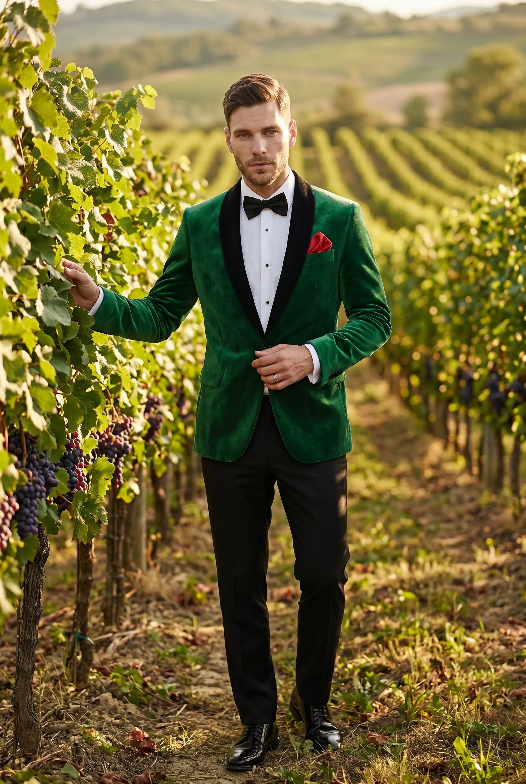 Viridian Royale - Emerald Green Velvet Shawl Collar Tuxedo Jacket
