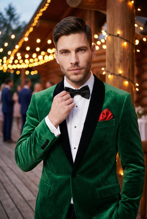 Viridian Royale - Emerald Green Velvet Shawl Collar Tuxedo Jacket