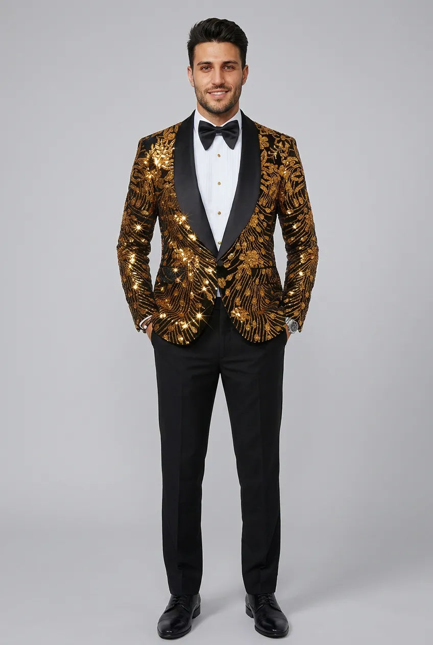 Oriel Crest - Gold Plume Sequin Statement Jacket