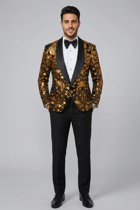 Oriel Crest - Gold Plume Sequin Statement Jacket