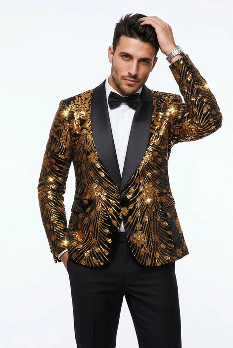 Oriel Crest - Gold Plume Sequin Statement Jacket