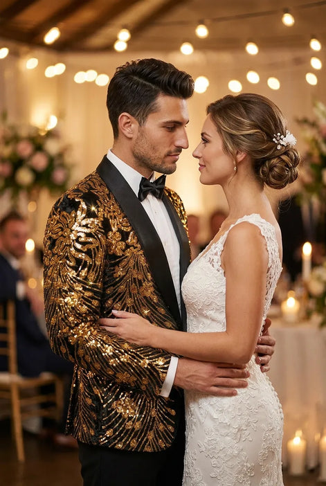 Oriel Crest - Gold Plume Sequin Statement Jacket