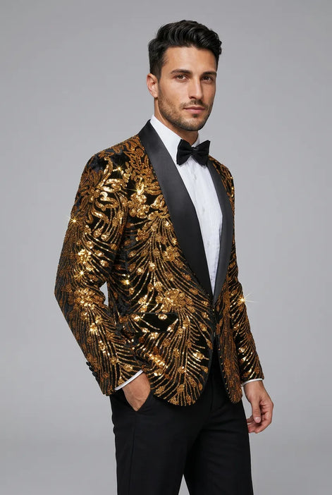 Oriel Crest - Gold Plume Sequin Statement Jacket