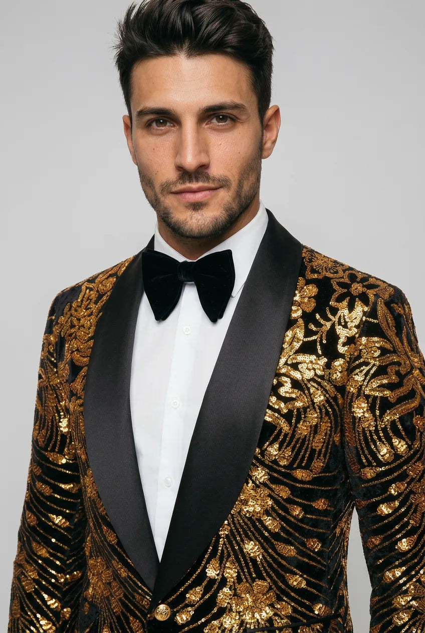 Oriel Crest - Gold Plume Sequin Statement Jacket