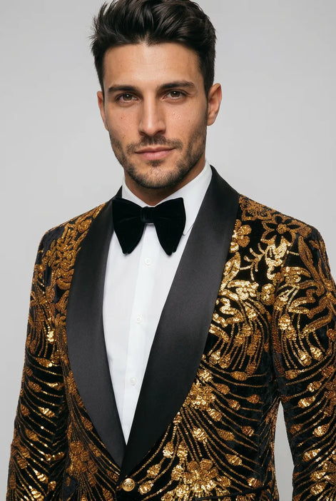 Oriel Crest - Gold Plume Sequin Statement Jacket