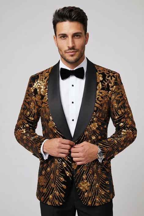 Oriel Crest - Gold Plume Sequin Statement Jacket