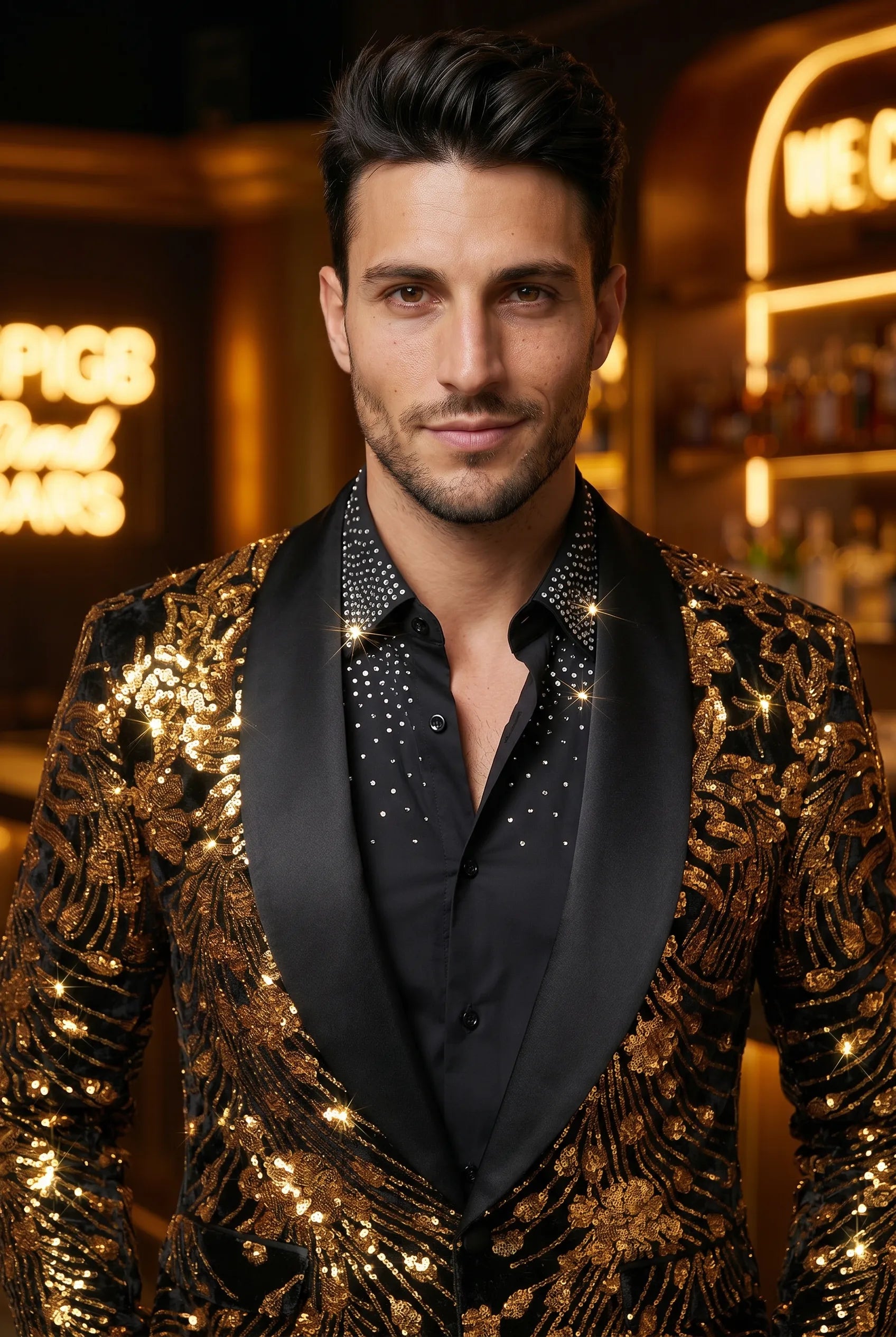 Oriel Crest - Gold Plume Sequin Statement Jacket