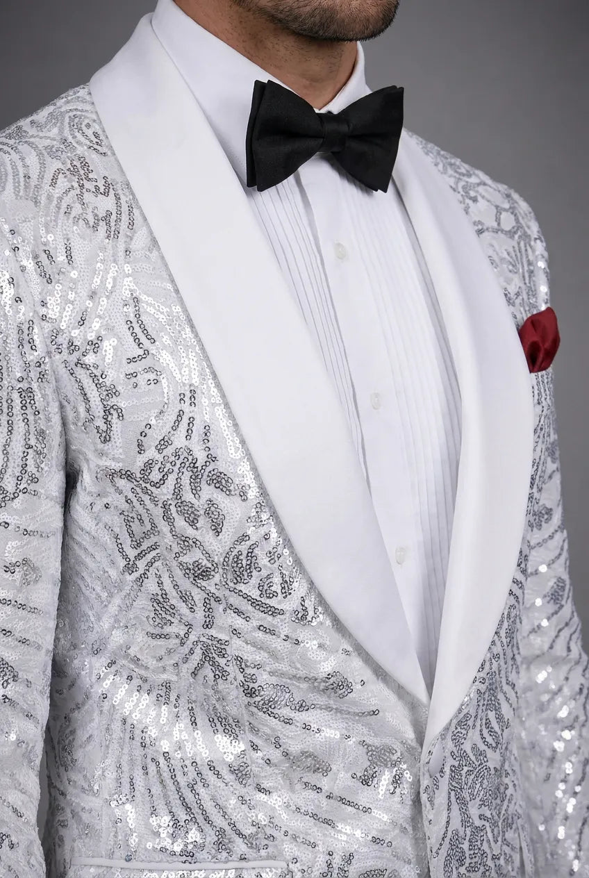 Selene Crest - White Plume Sequin Statement Jacket