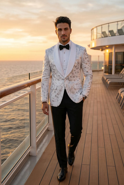 Selene Crest - White Plume Sequin Statement Jacket