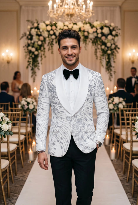 Selene Crest - White Plume Sequin Statement Jacket