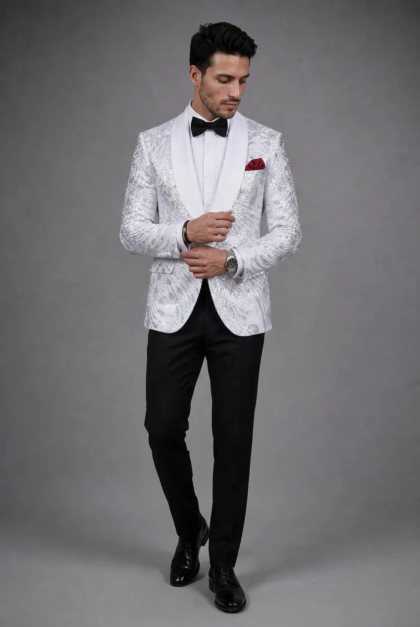 Selene Crest - White Plume Sequin Statement Jacket