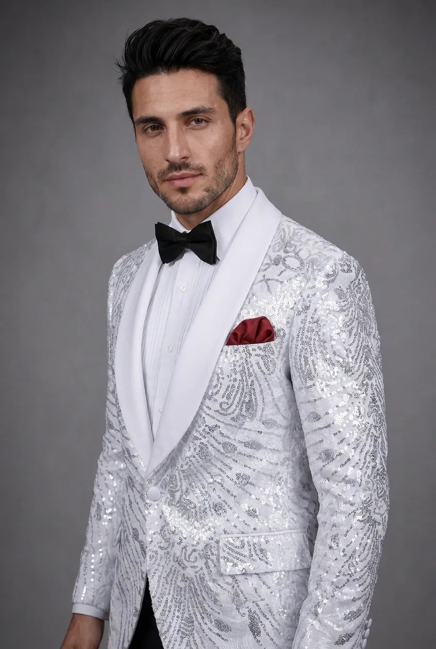 Selene Crest - White Plume Sequin Statement Jacket