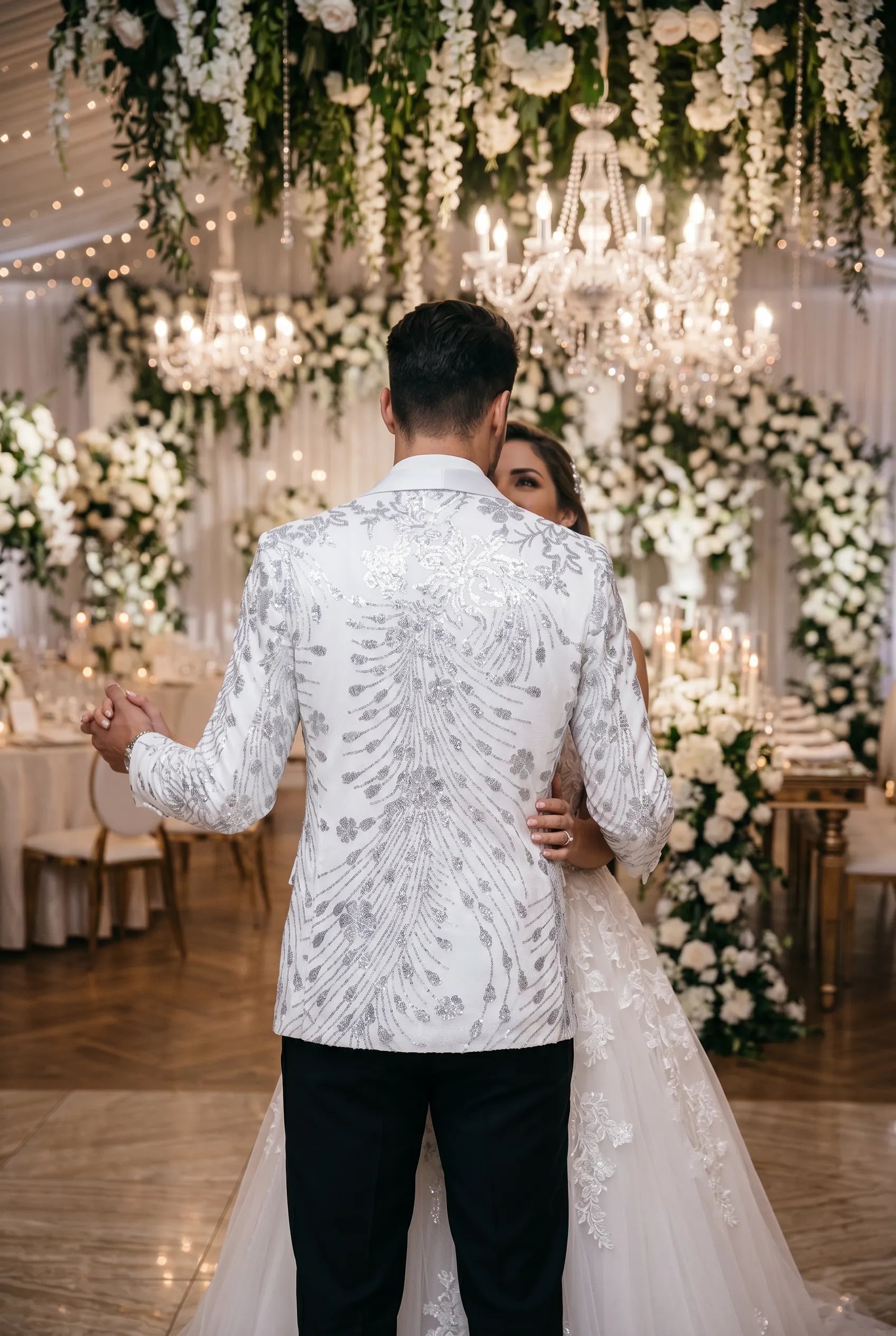 Selene Crest - White Plume Sequin Statement Jacket