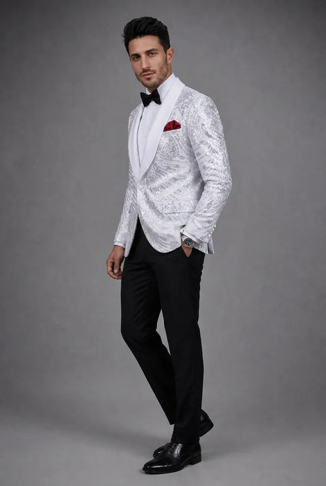 Selene Crest - White Plume Sequin Statement Jacket