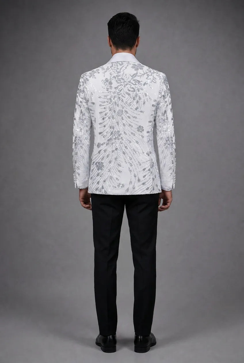 Selene Crest - White Plume Sequin Statement Jacket