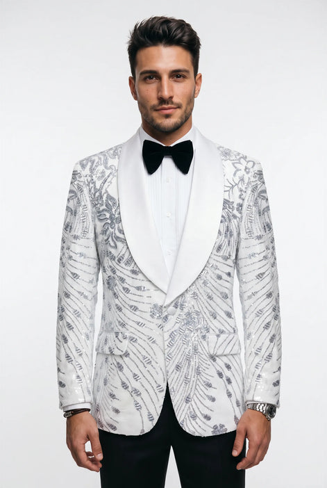 Selene Crest - White Plume Sequin Statement Jacket
