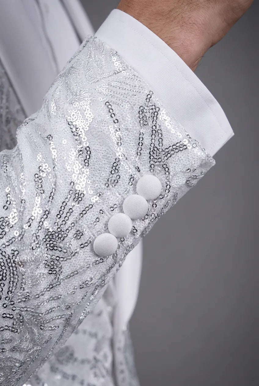 Selene Crest - White Plume Sequin Statement Jacket