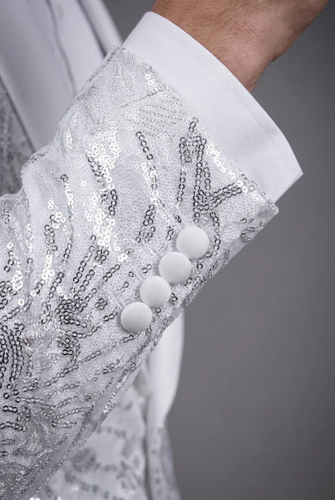 Selene Crest - White Plume Sequin Statement Jacket