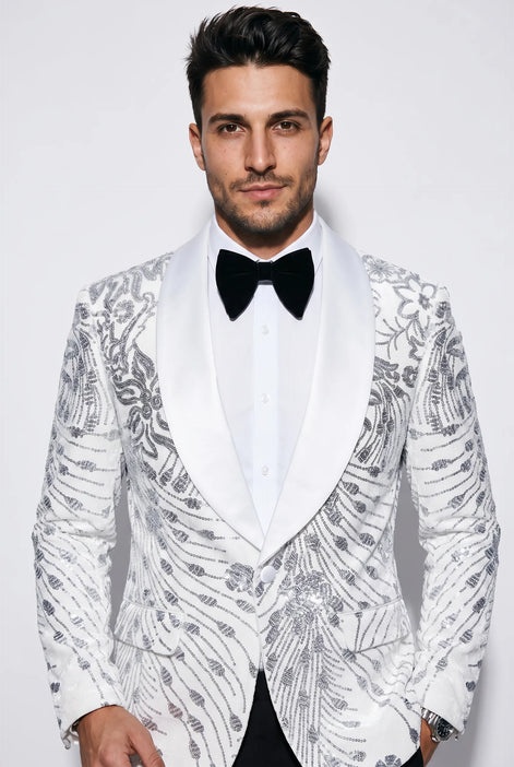 Selene Crest - White Plume Sequin Statement Jacket