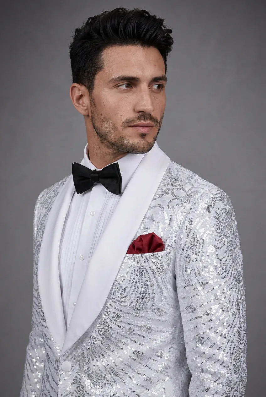 Selene Crest - White Plume Sequin Statement Jacket