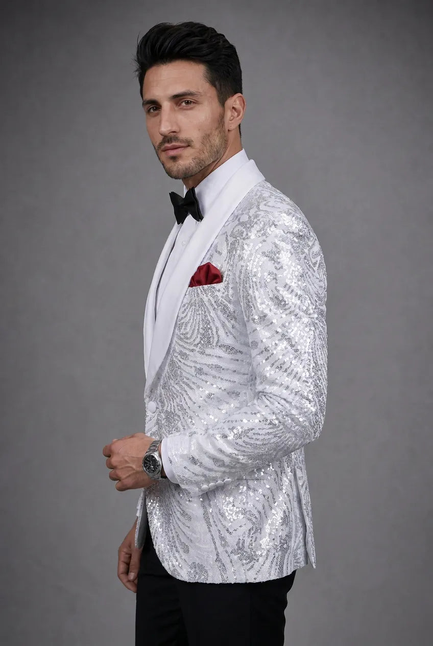 Selene Crest - White Plume Sequin Statement Jacket