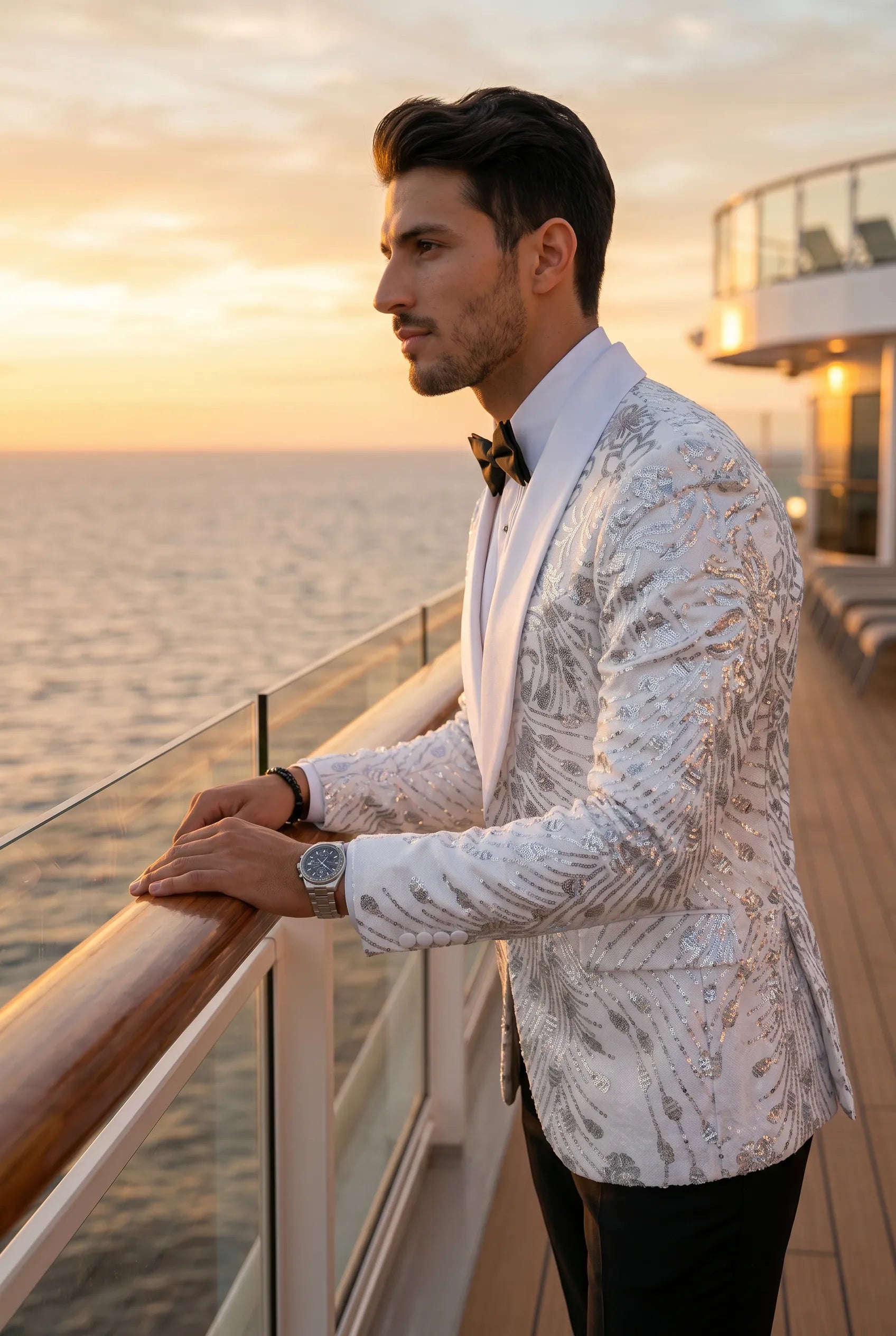 Selene Crest - White Plume Sequin Statement Jacket