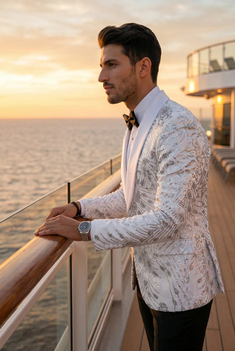 Selene Crest - White Plume Sequin Statement Jacket