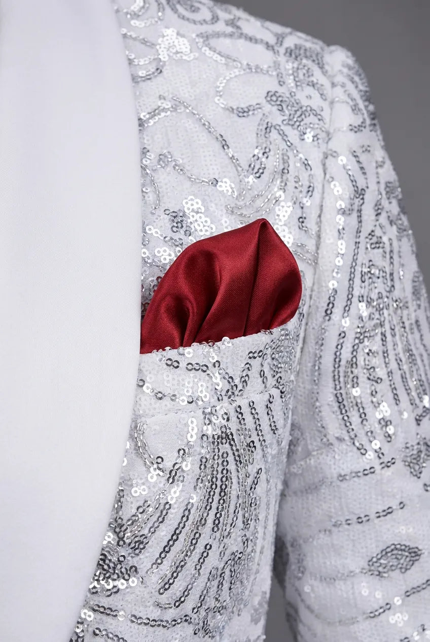 Selene Crest - White Plume Sequin Statement Jacket